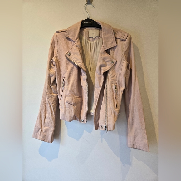 Iro Paris Blush Pink Leather Moto Jacket Size Italian 36 - Picture 9 of 16